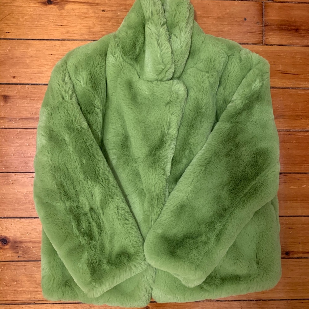Apparis lime green Manon faux fur coat jacket